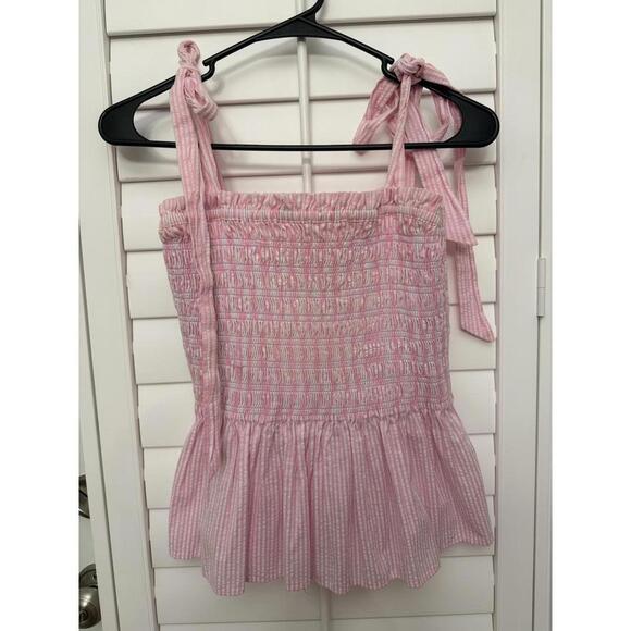 Lilly Pulitzer Tops - Lilly Pulitzer Rivera Smocked Striped Top in Havana Pink Seersucker stripe